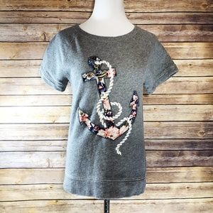 J. Crew Grey Lightweight Terry Tee Floral Anchor
